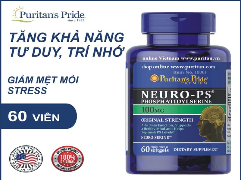 Viên uống bổ trí não, tăng cường trí nhớ Puritan'S Pride Neuro-Ps Phosphatidylserine 60 viên
