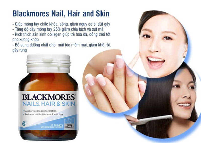 Blackmores Nail Hair Skin là viên uống giúp làm đẹp da, tóc và móng