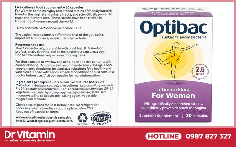 Thành phần của viên uống Optibac Probiotics Tím 