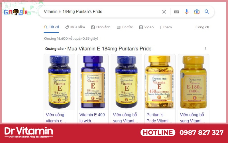 Vitamin E 184mg Puritan's Pride sở hữu gần 20.000 lượt tìm kiếm trên Google