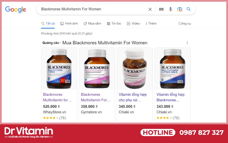 Blackmores Multivitamin For Women có lượt truy cập khủng trên Google