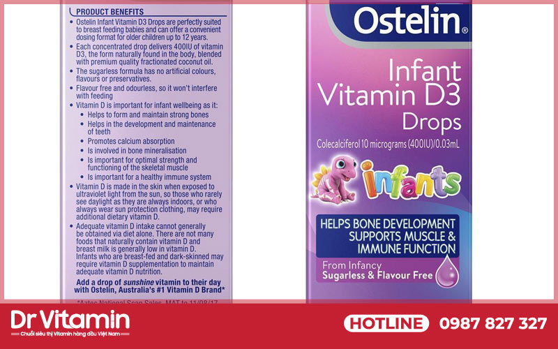 Thành phần Ostelin Infant Vitamin D3 Drops 2.4 Ml của Úc
