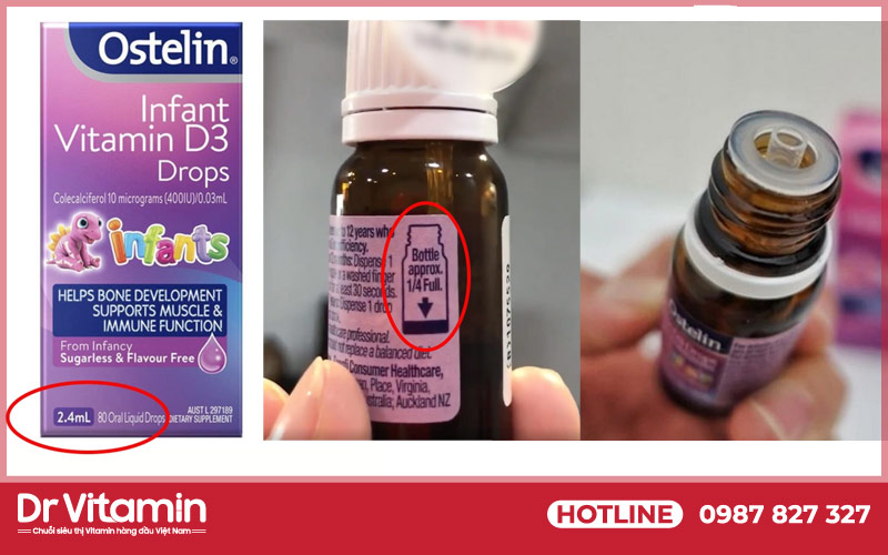 Lọ Ostelin Infant Vitamin D3 Drops chỉ chứa 2.4ml