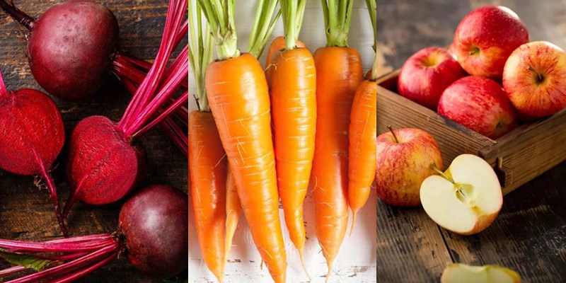 Detox giảm mỡ bụng từ táo, cà rốt, củ dền