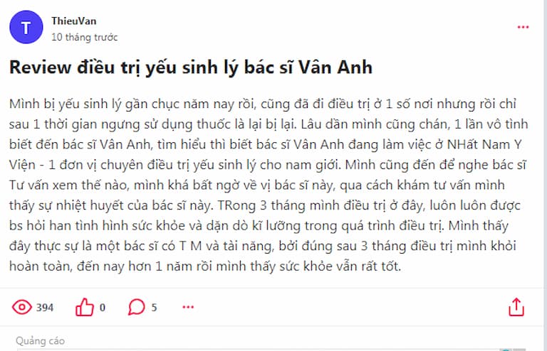 Bài thuốc Uy Long Đại Bổ chữa yếu sinh lý cũng được đánh giá cao trên diễn đàn